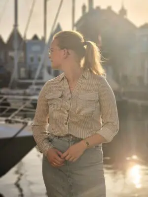 Bumpy - bruine blouse gestreept