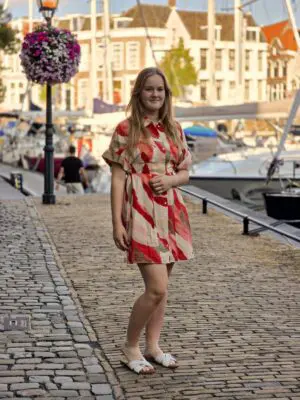 Tyra - rood/beige jurk