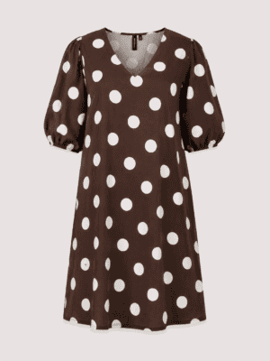 Demi - bruine polkadot jurk